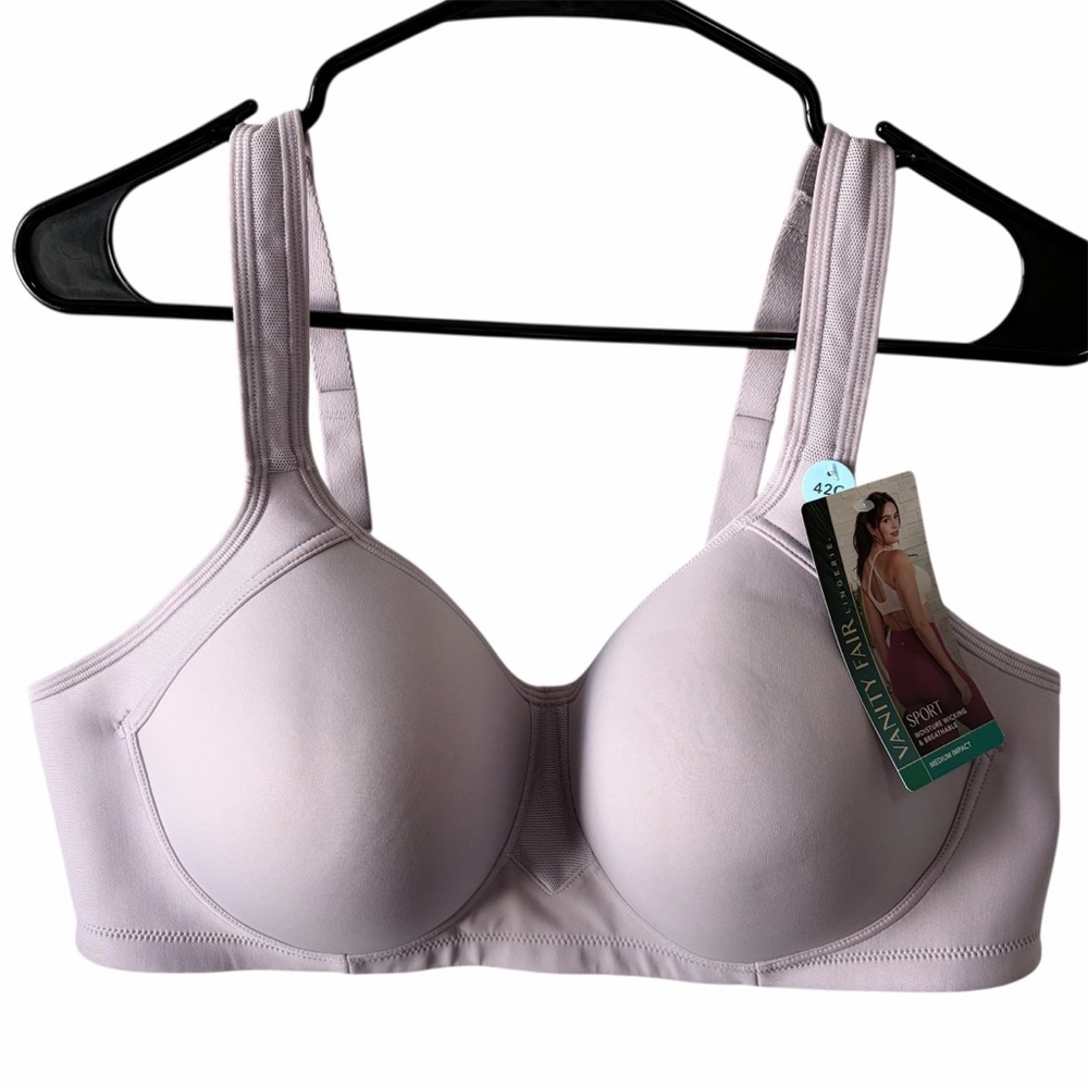 Vanity Fair Women's Lilac medium impact moisture wicking sports bra; 42C